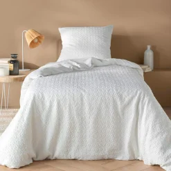 Parure De Lit|Housse De Couette|douceur d'intu017drieur Housse de couette et une taie d'oreiller microfibre gaufrée (140 x 200 cm) Litea Blanc