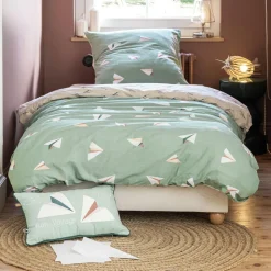 Linge De Lit Enfant|Linge De Lit Enfant|L'EFFET PAPILLON Housse de couette et une taie enfant coton (140 x 200 cm) Petits papiers e Bleu