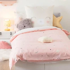 Linge De Lit Enfant|Linge De Lit Enfant|Atmosphera createur d'interieur for kids Housse de couette et une taie enfant coton (140 x 200 cm) Chat Rose