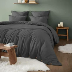 Housse De Couette|EMINZA Housse de couette flanelle de coton (200 x 200 cm) Nina Gris Anthracite