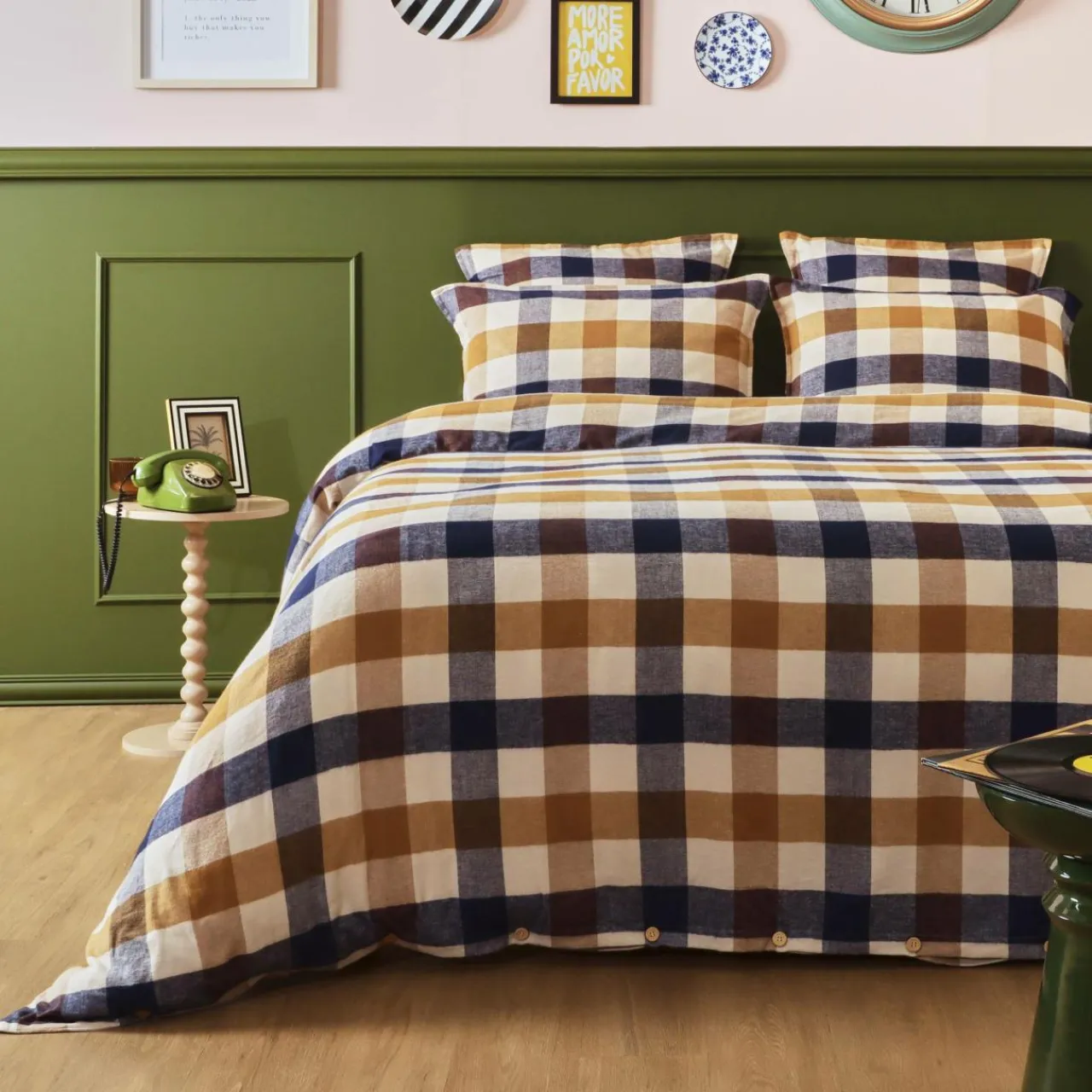 Housse De Couette|EMINZA Housse de couette flanelle de coton (240 x 220 cm) Nina carreaux Multicolore Carreau Multicolore