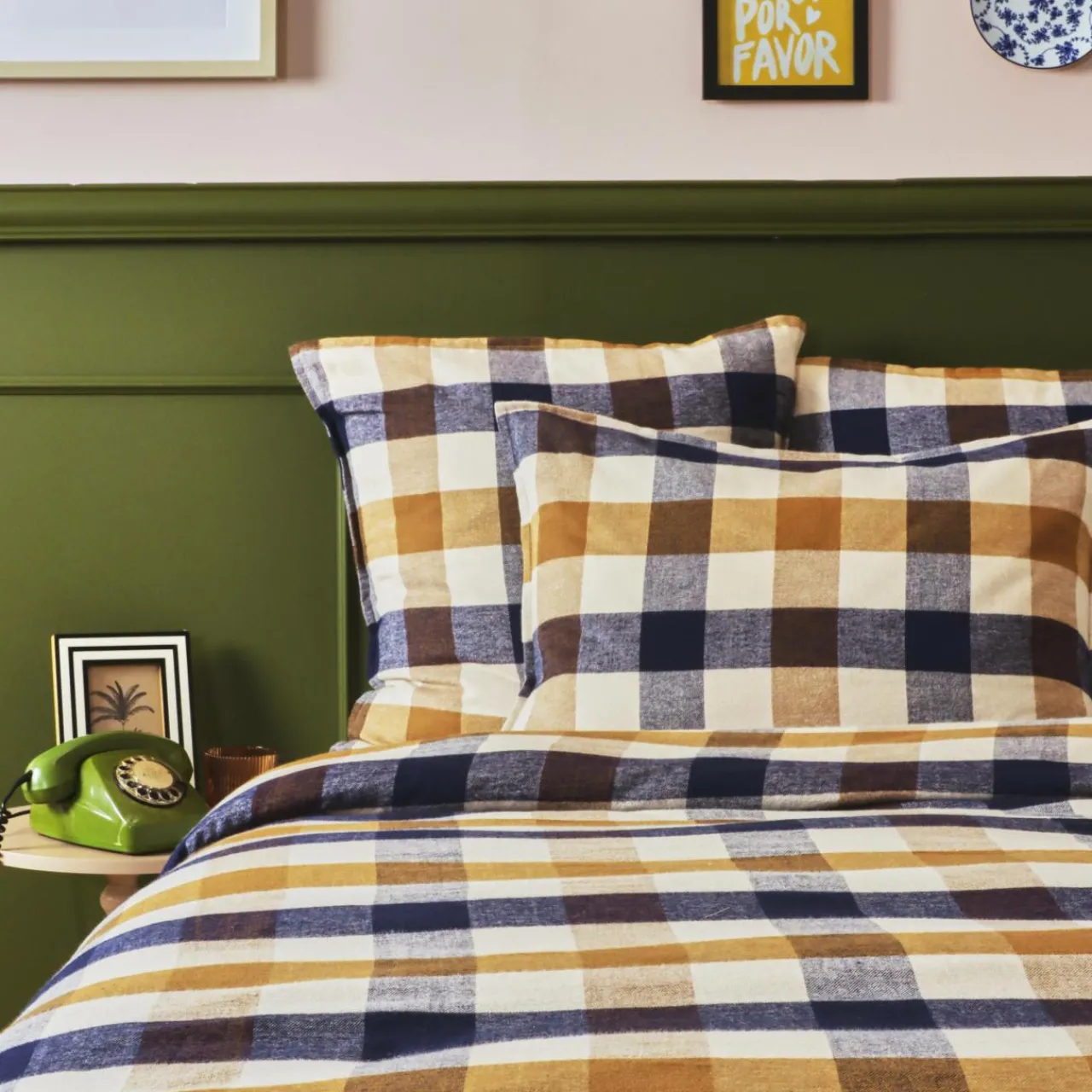 Housse De Couette|EMINZA Housse de couette flanelle de coton (240 x 220 cm) Nina carreaux Multicolore Carreau Multicolore