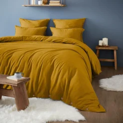 Housse De Couette|EMINZA Housse de couette flanelle de coton (260 x 240 cm) Nina Jaune ocre