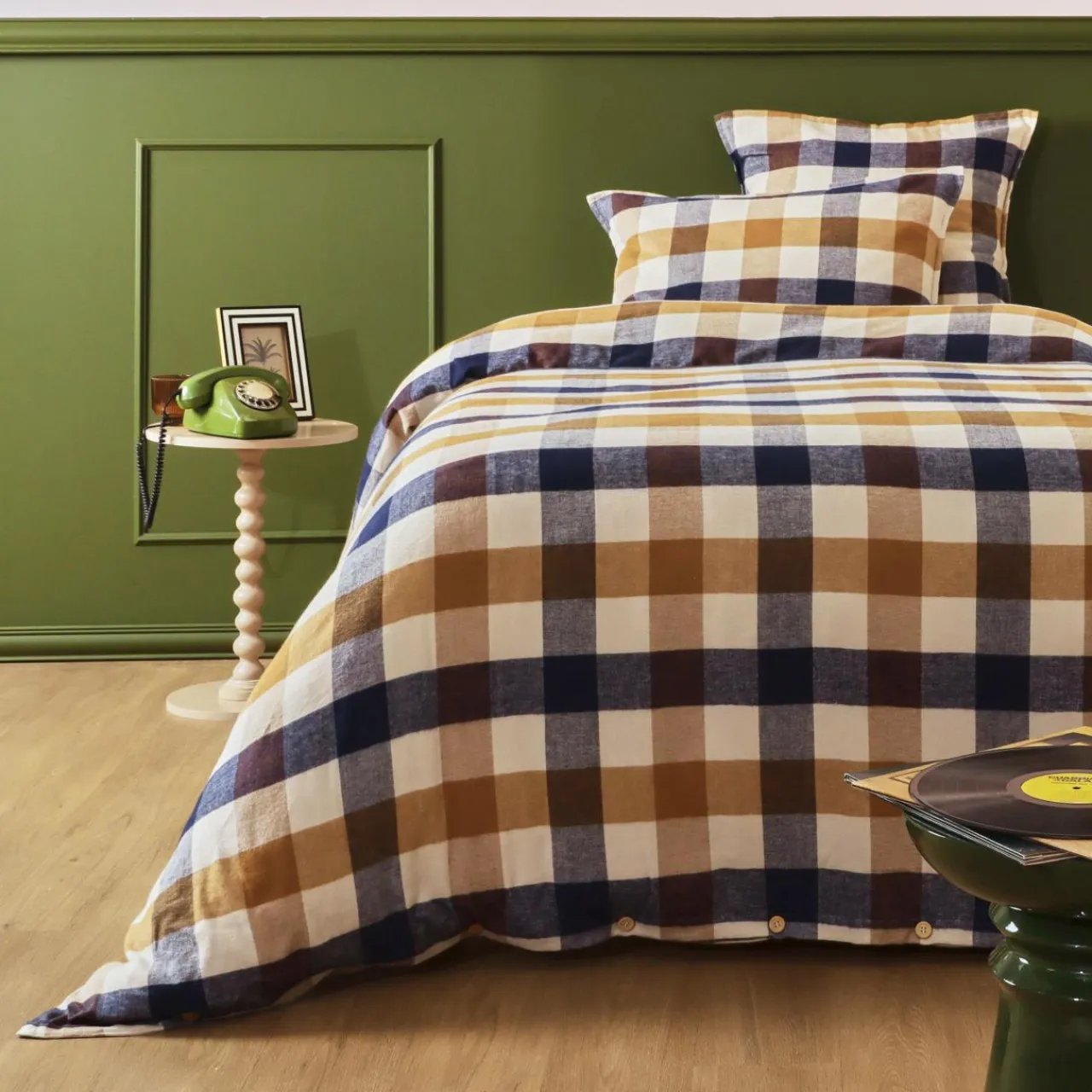 Housse De Couette|EMINZA Housse de couette flanelle de coton (140 x 200 cm) Nina carreaux Multicolore Carreau Multicolore