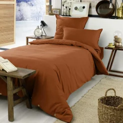 Housse De Couette|EMINZA Housse de couette flanelle de coton (140 x 200 cm) Nina Terracotta