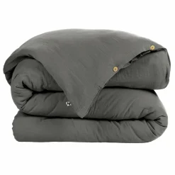 Housse De Couette|EMINZA Housse de couette gaze de coton (260 x 240 cm) Gaïa Gris granit Gris foncé