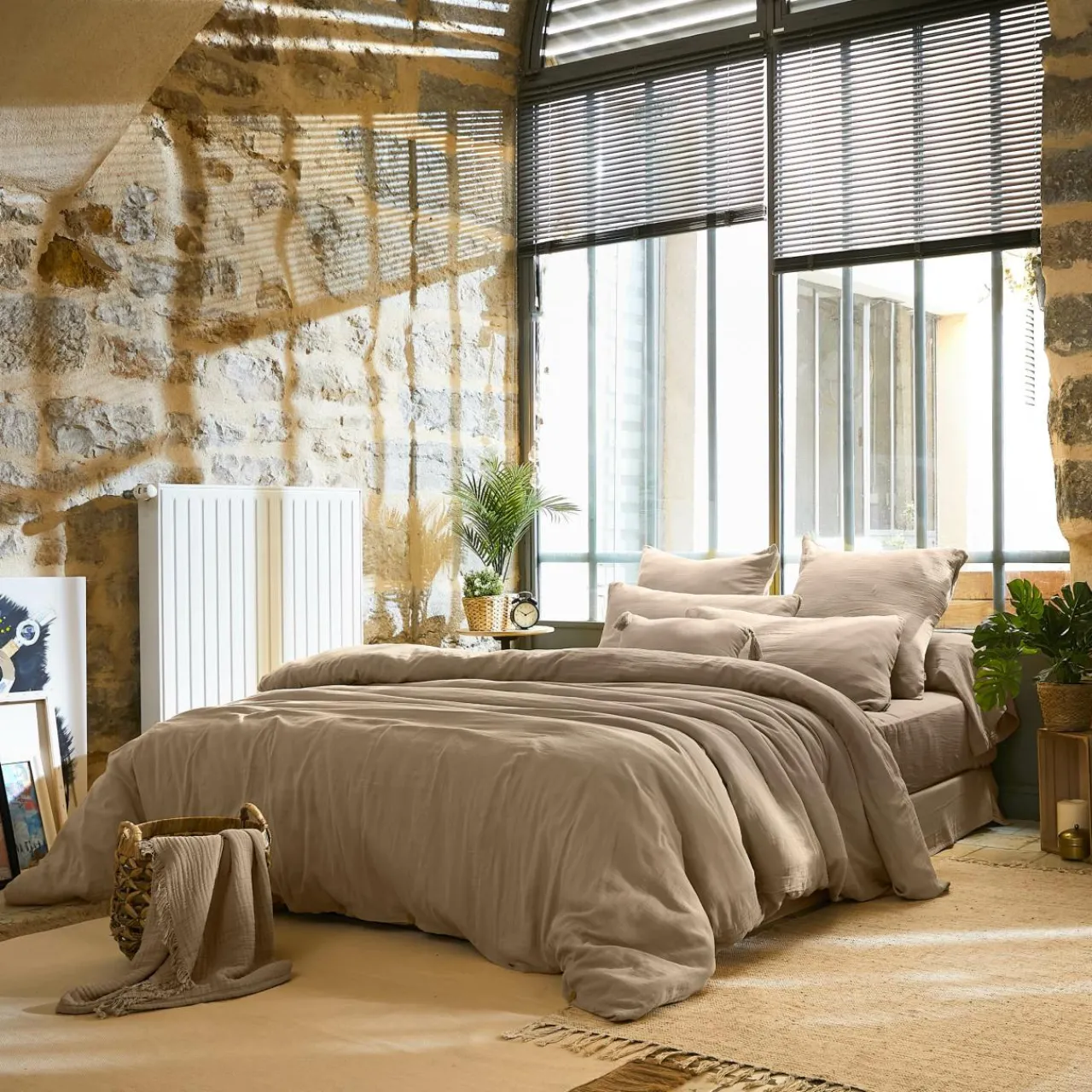 Housse De Couette|EMINZA Housse de couette gaze de coton (240 x 220 cm) Gaïa Ficelle