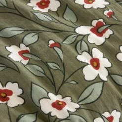 Housse De Couette|EMINZA Housse de couette gaze de coton (240 x 220 cm) Gaïa Marguerite Vert Romarin