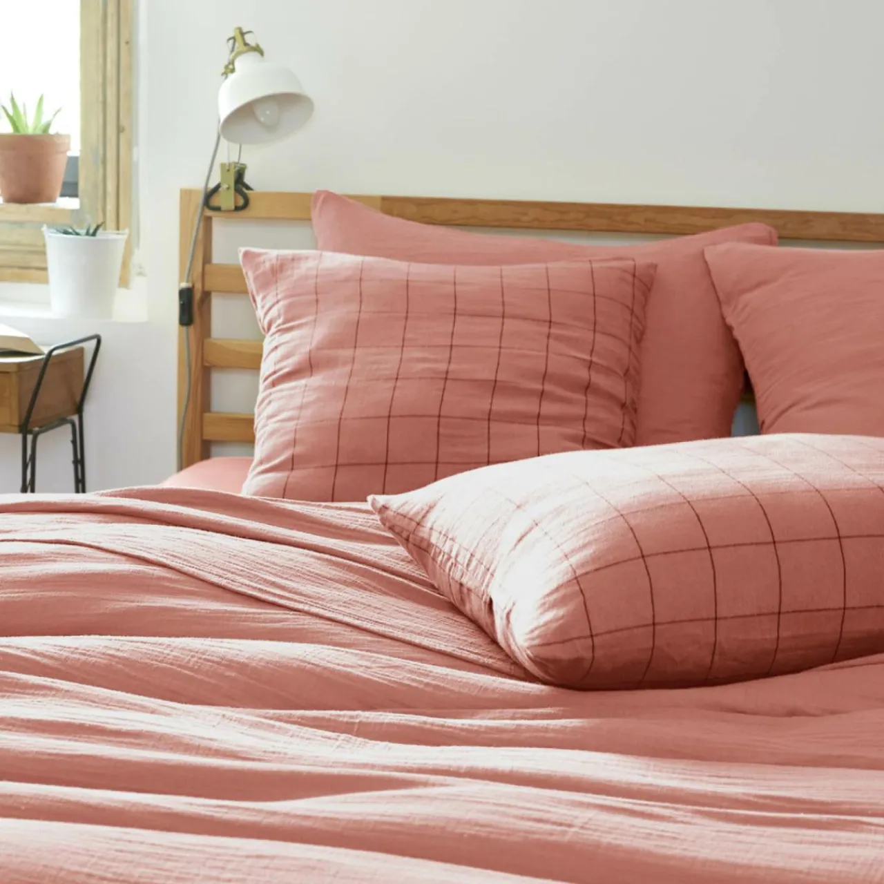 Housse De Couette|EMINZA Housse de couette gaze de coton (240 x 220 cm) Gaïa Match Rose Pêche