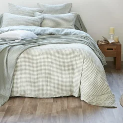 Housse De Couette|EMINZA Housse de couette gaze de coton (240 x 220 cm) Gaïa vichy Vert Eucalyptus