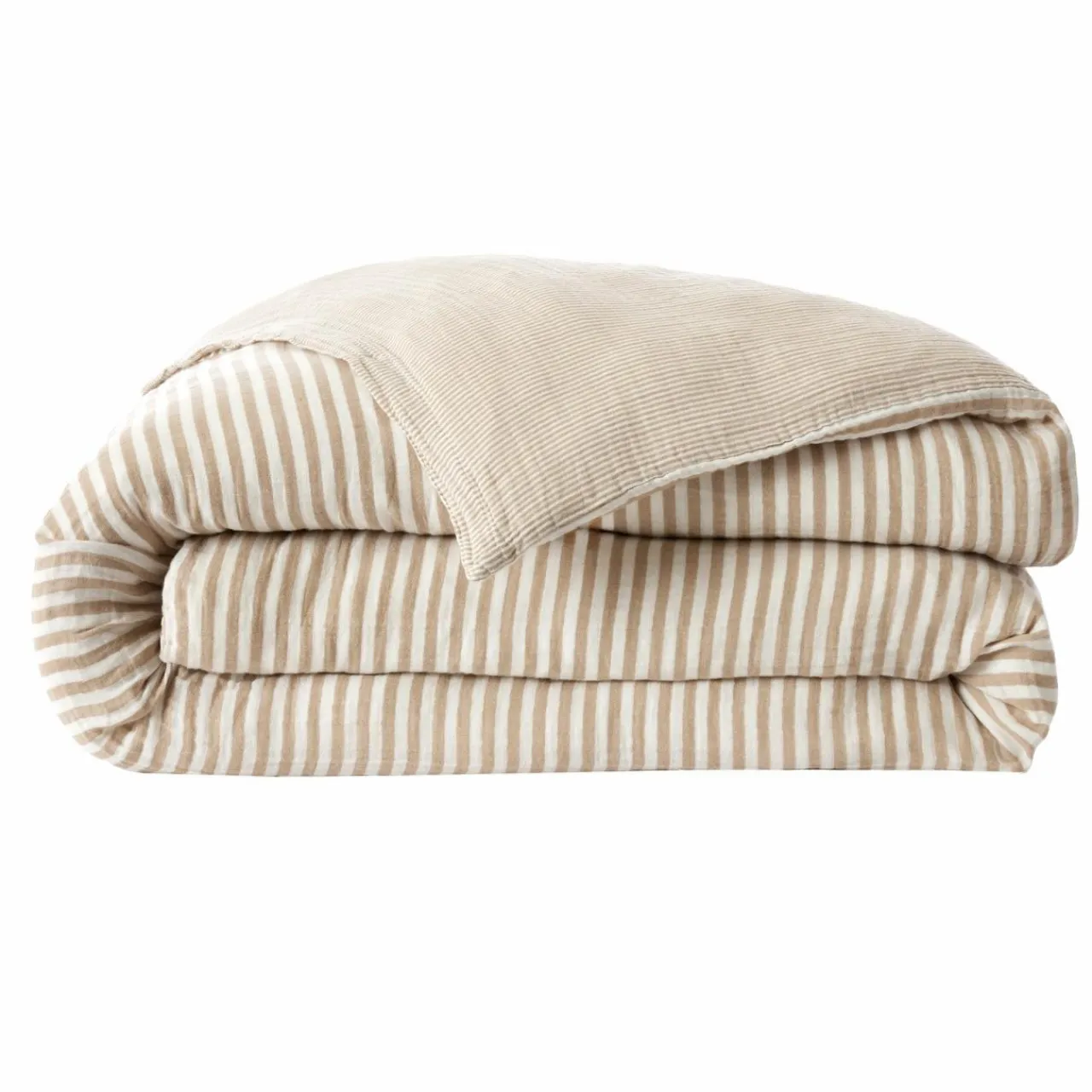 Housse De Couette|EMINZA Housse de couette gaze de coton (280 x 240 cm) Gaïa rayures Ficelle Rayure Ficelle