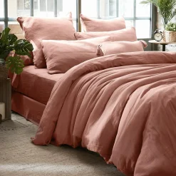 Housse De Couette|EMINZA Housse de couette gaze de coton (260 x 240 cm) Gaïa Rose Pêche