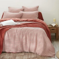 Housse De Couette|EMINZA Housse de couette gaze de coton (200 x 200 cm) Gaïa vichy Terracotta