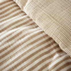 Housse De Couette|EMINZA Housse de couette gaze de coton (240 x 220 cm) Gaïa rayures Ficelle Rayure Ficelle