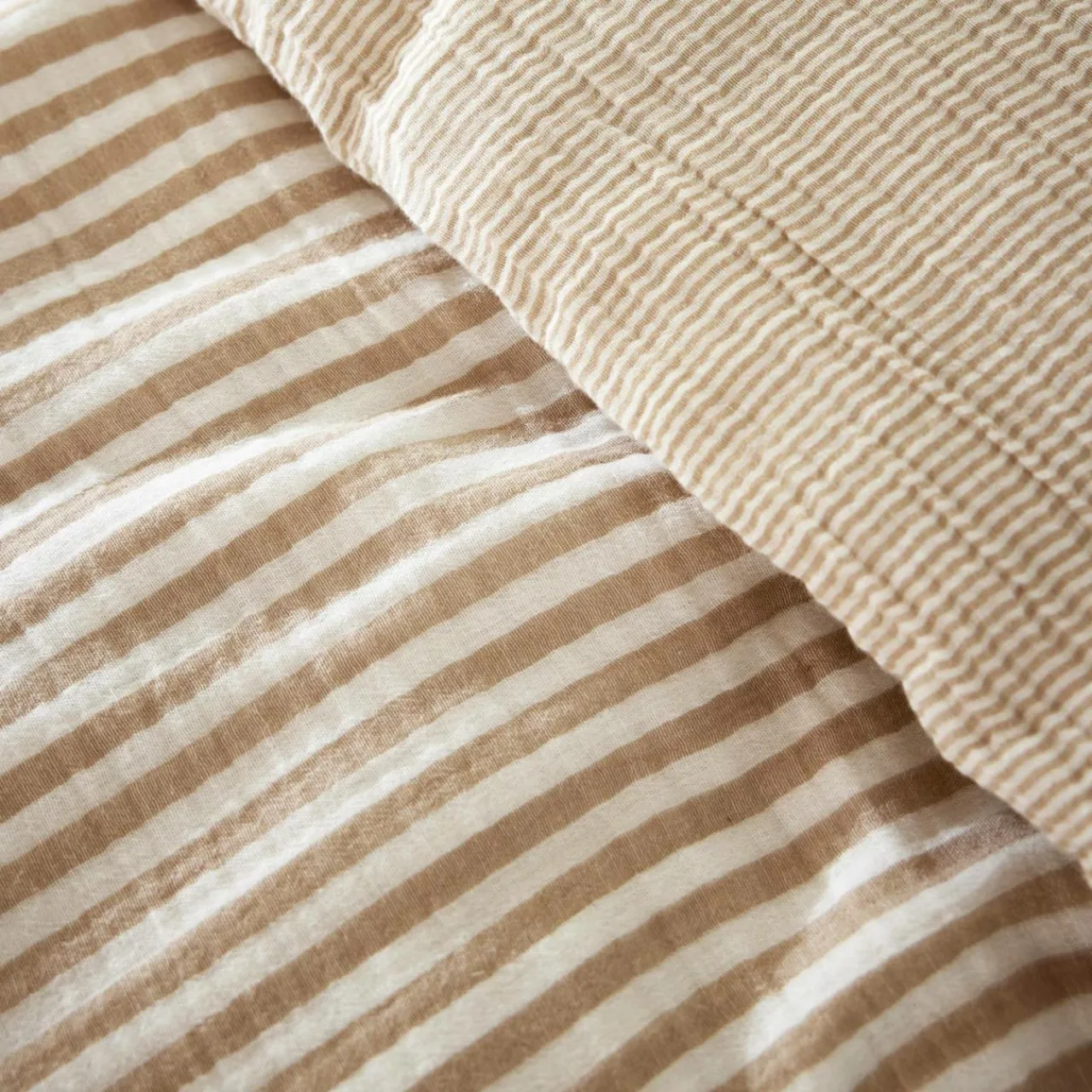 Housse De Couette|EMINZA Housse de couette gaze de coton (240 x 220 cm) Gaïa rayures Ficelle Rayure Ficelle