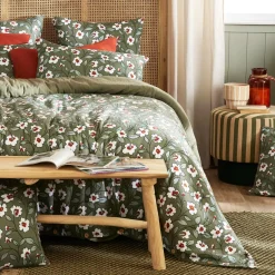 Housse De Couette|EMINZA Housse de couette gaze de coton (140 x 200 cm) Gaïa Marguerite Vert Romarin