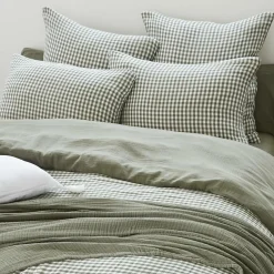 Housse De Couette|EMINZA Housse de couette gaze de coton (260 x 240 cm) Gaïa vichy Vert romarin