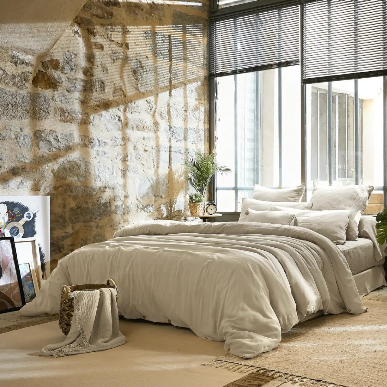 Housse De Couette|EMINZA Housse de couette gaze de coton (200 x 200 cm) Gaïa pampa Beige