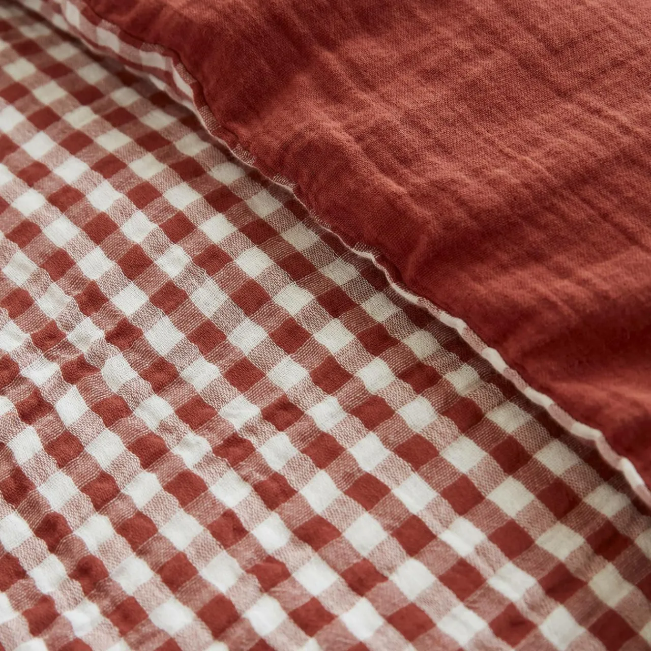 Housse De Couette|EMINZA Housse de couette gaze de coton (280 x 240 cm) Gaïa Vichy terracotta