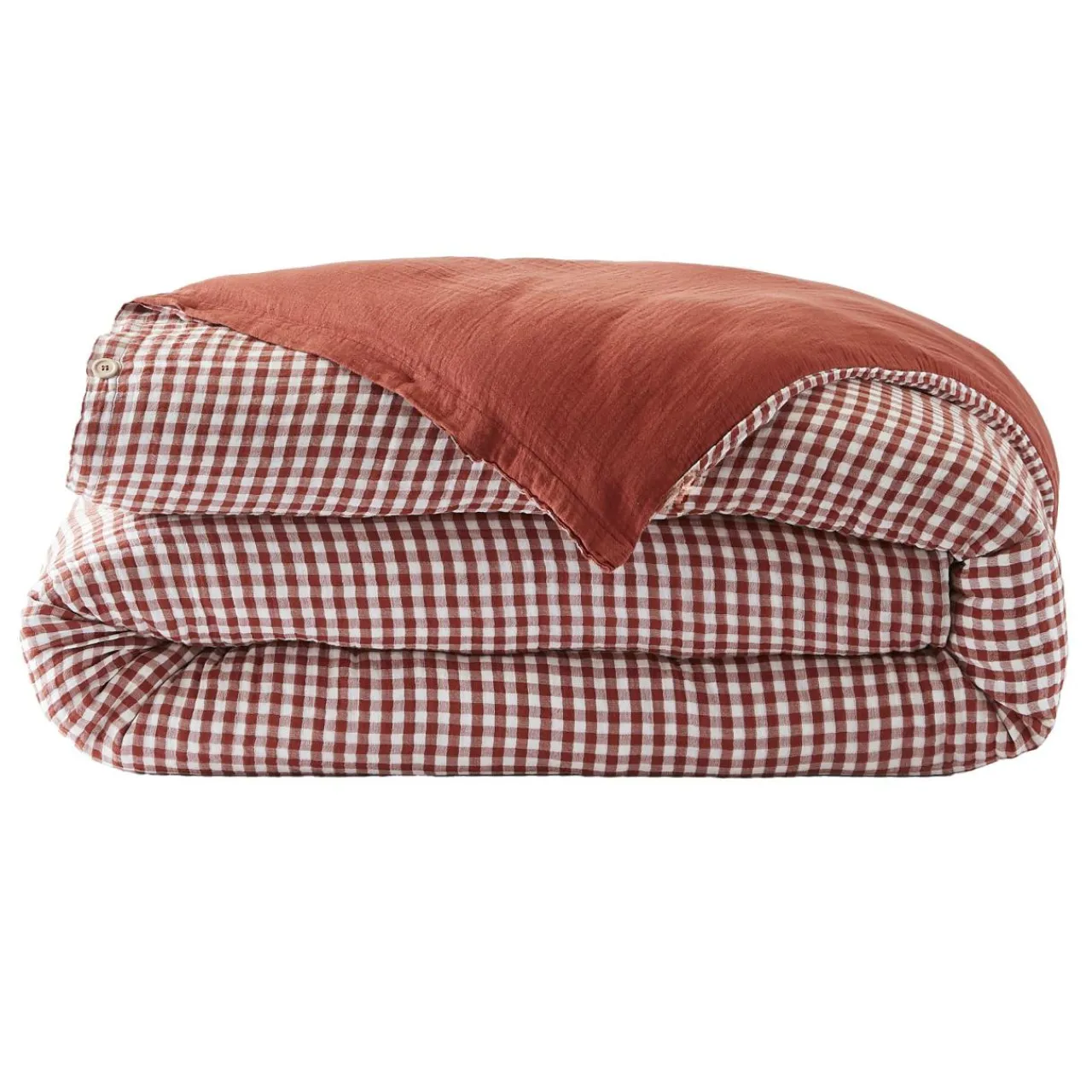 Housse De Couette|EMINZA Housse de couette gaze de coton (280 x 240 cm) Gaïa Vichy terracotta