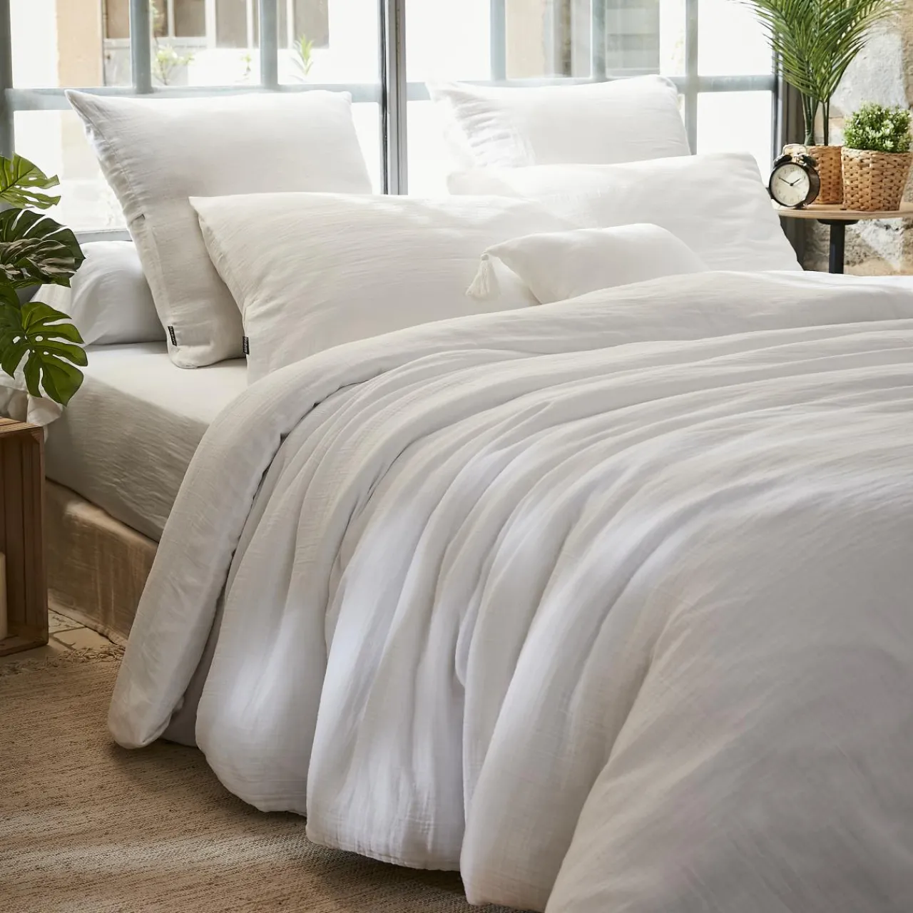 Housse De Couette|EMINZA Housse de couette gaze de coton (240 x 220 cm) Gaïa chantilly Blanc