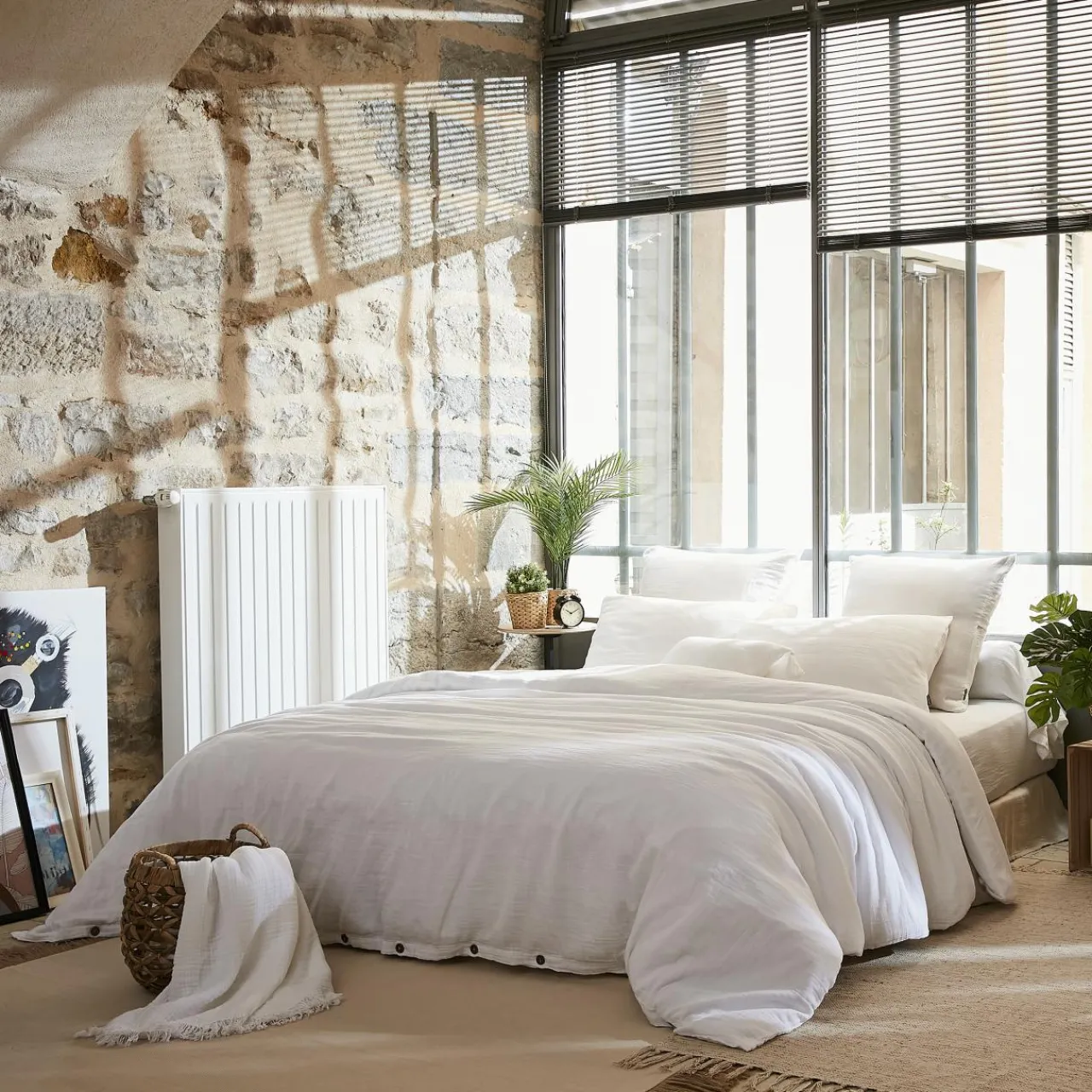 Housse De Couette|EMINZA Housse de couette gaze de coton (240 x 220 cm) Gaïa chantilly Blanc