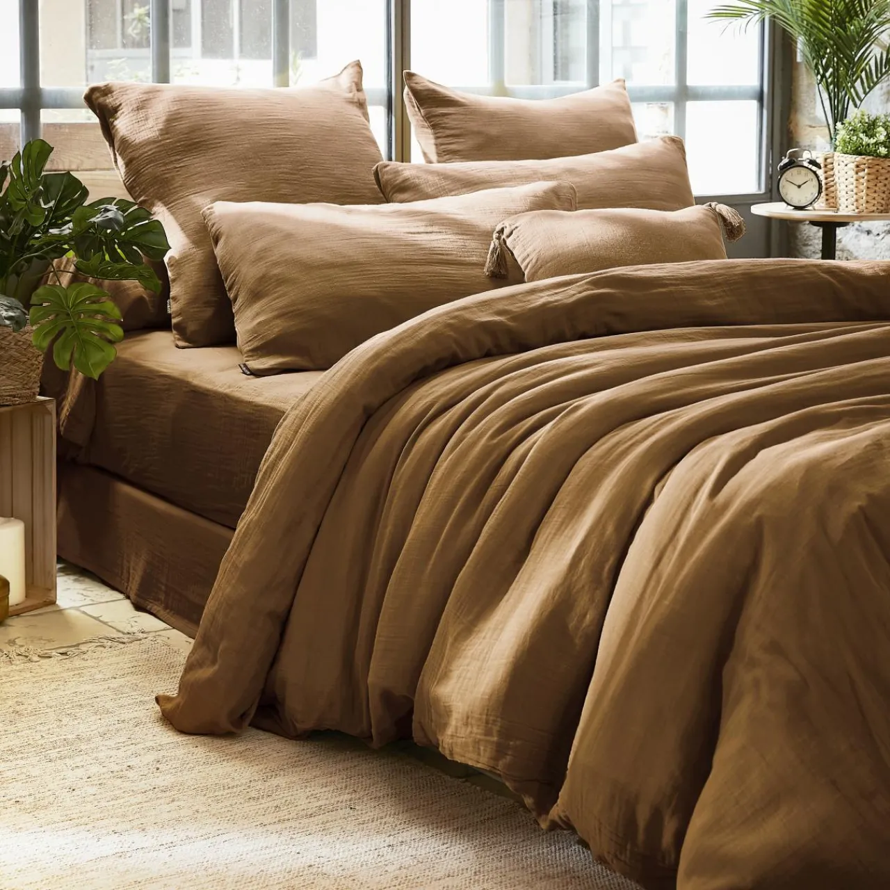 Housse De Couette|EMINZA Housse de couette gaze de coton (240 x 220 cm) Gaïa Camel