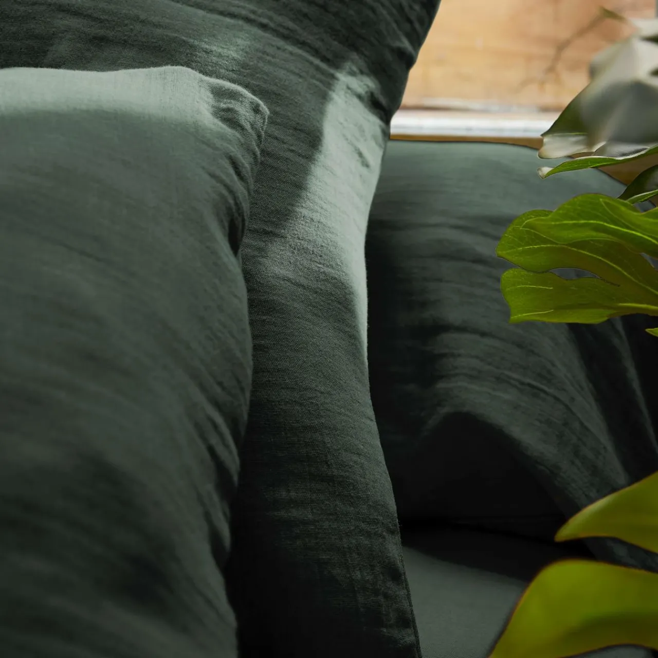 Housse De Couette|EMINZA Housse de couette gaze de coton (240 x 220 cm) Gaïa Vert sapin