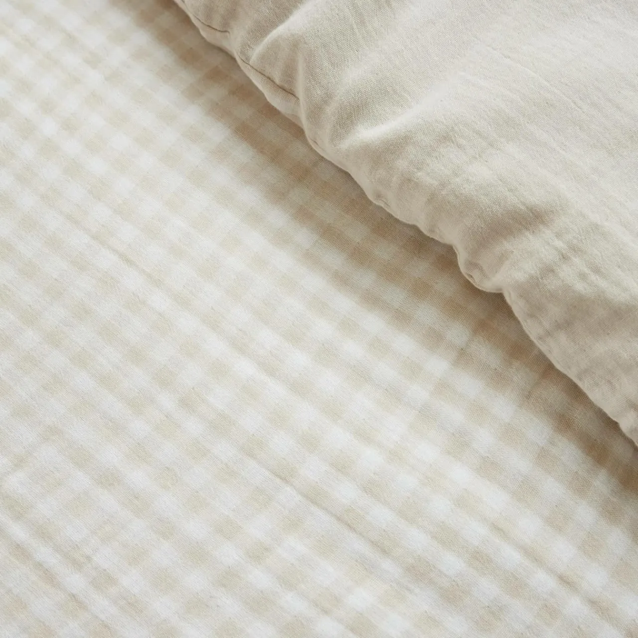 Housse De Couette|EMINZA Housse de couette gaze de coton (200 x 200 cm) Gaïa vichy Beige