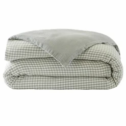 Housse De Couette|EMINZA Housse de couette gaze de coton (260 x 240 cm) Gaïa vichy Vert Eucalyptus