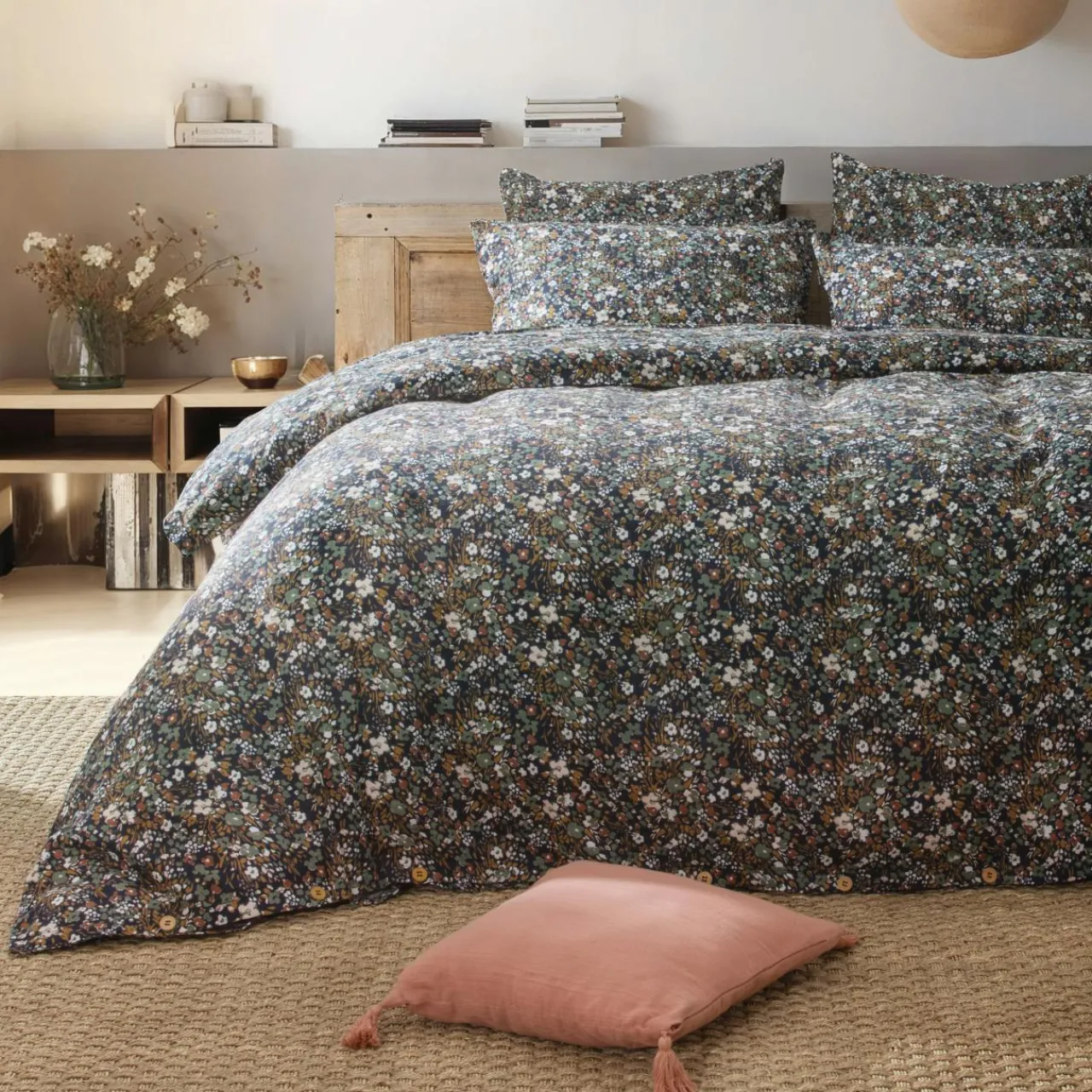 Housse De Couette|EMINZA Housse de couette gaze de coton (260 x 240 cm) Constance Bleu nuit