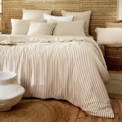 Housse De Couette|EMINZA Housse de couette gaze de coton (140 x 200 cm) Gaïa rayures Ficelle Rayure Ficelle