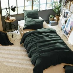 Housse De Couette|EMINZA Housse de couette gaze de coton (140 x 200 cm) Gaïa Vert sapin