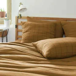 Housse De Couette|EMINZA Housse de couette gaze de coton (240 x 220 cm) Gaïa Match Camel