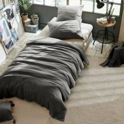 Housse De Couette|EMINZA Housse de couette gaze de coton (140 x 200 cm) Gaïa Gris granit Gris foncé