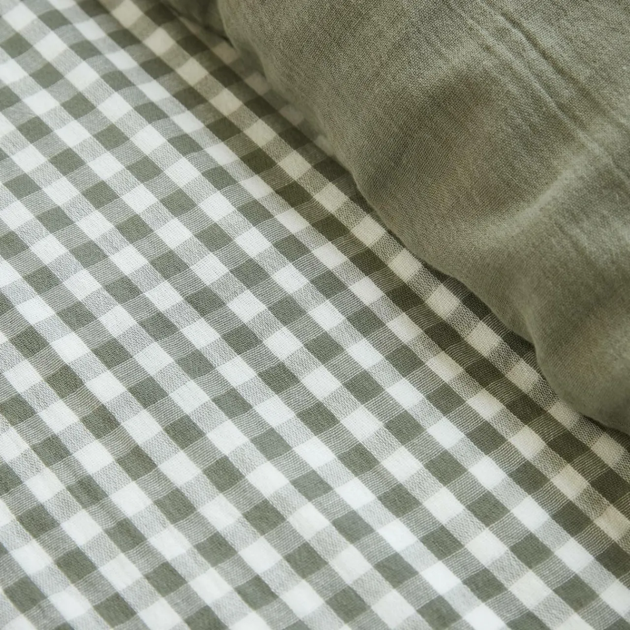 Housse De Couette|EMINZA Housse de couette gaze de coton (140 x 200 cm) Gaïa vichy Vert romarin