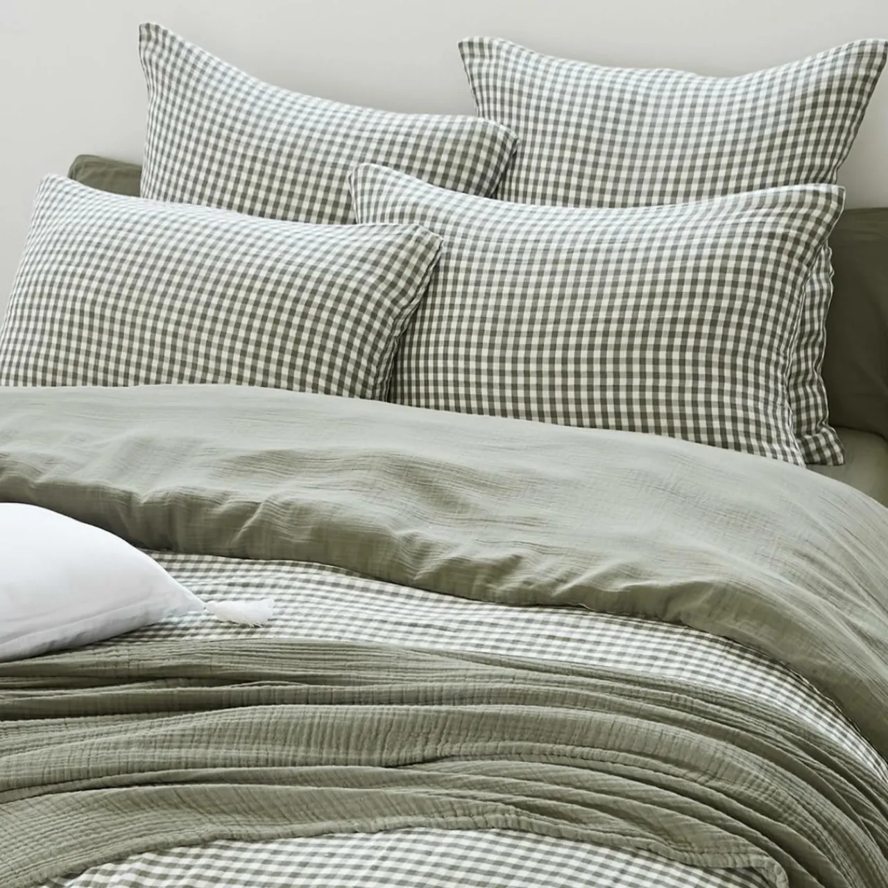 Housse De Couette|EMINZA Housse de couette gaze de coton (140 x 200 cm) Gaïa vichy Vert romarin