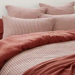 Housse De Couette|EMINZA Housse de couette gaze de coton (240 x 220 cm) Gaïa vichy Terracotta