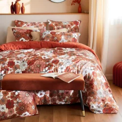 Housse De Couette|EMINZA Housse de couette gaze de coton (240 x 220 cm) Gaïa Azalée Terracotta