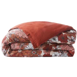 Housse De Couette|EMINZA Housse de couette gaze de coton (260 x 240 cm) Gaïa Azalée Terracotta