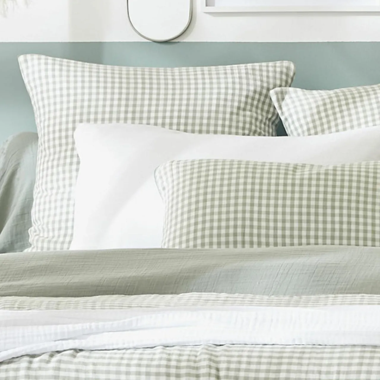Housse De Couette|EMINZA Housse de couette gaze de coton (280 x 240 cm) Gaïa vichy Vert eucalyptus Vichy eucalyptus