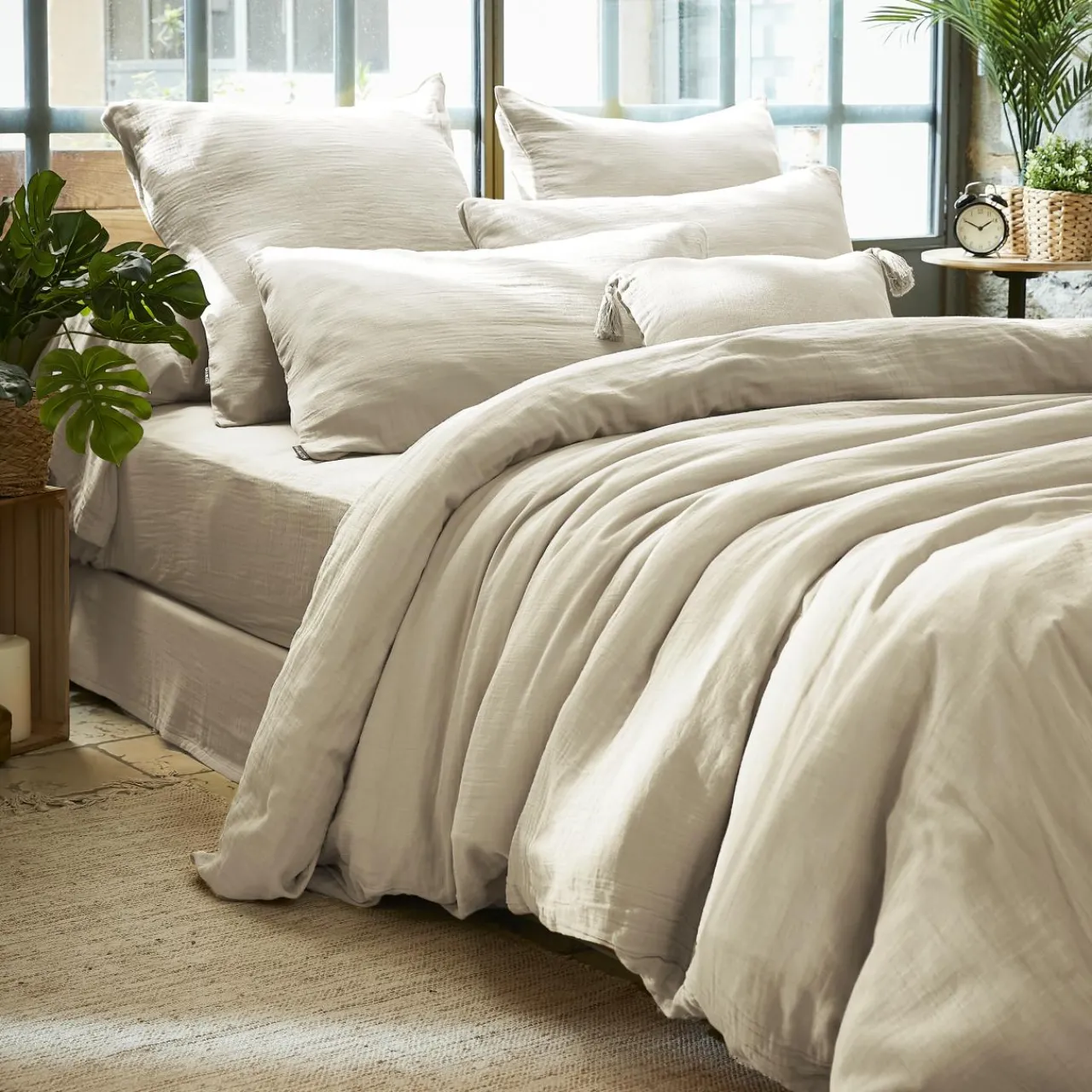 Housse De Couette|EMINZA Housse de couette gaze de coton (240 x 220 cm) Gaïa pampa Beige