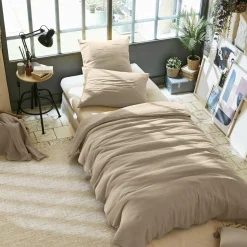 Housse De Couette|EMINZA Housse de couette gaze de coton (140 x 200 cm) Gaïa Ficelle