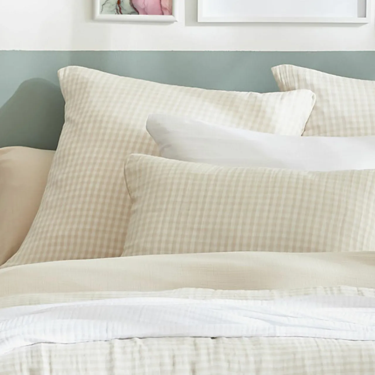 Housse De Couette|EMINZA Housse de couette gaze de coton (140 x 200 cm) Gaïa vichy Beige