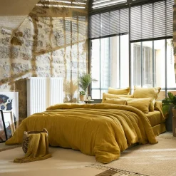 Housse De Couette|EMINZA Housse de couette gaze de coton (260 x 240 cm) Gaïa Jaune safran
