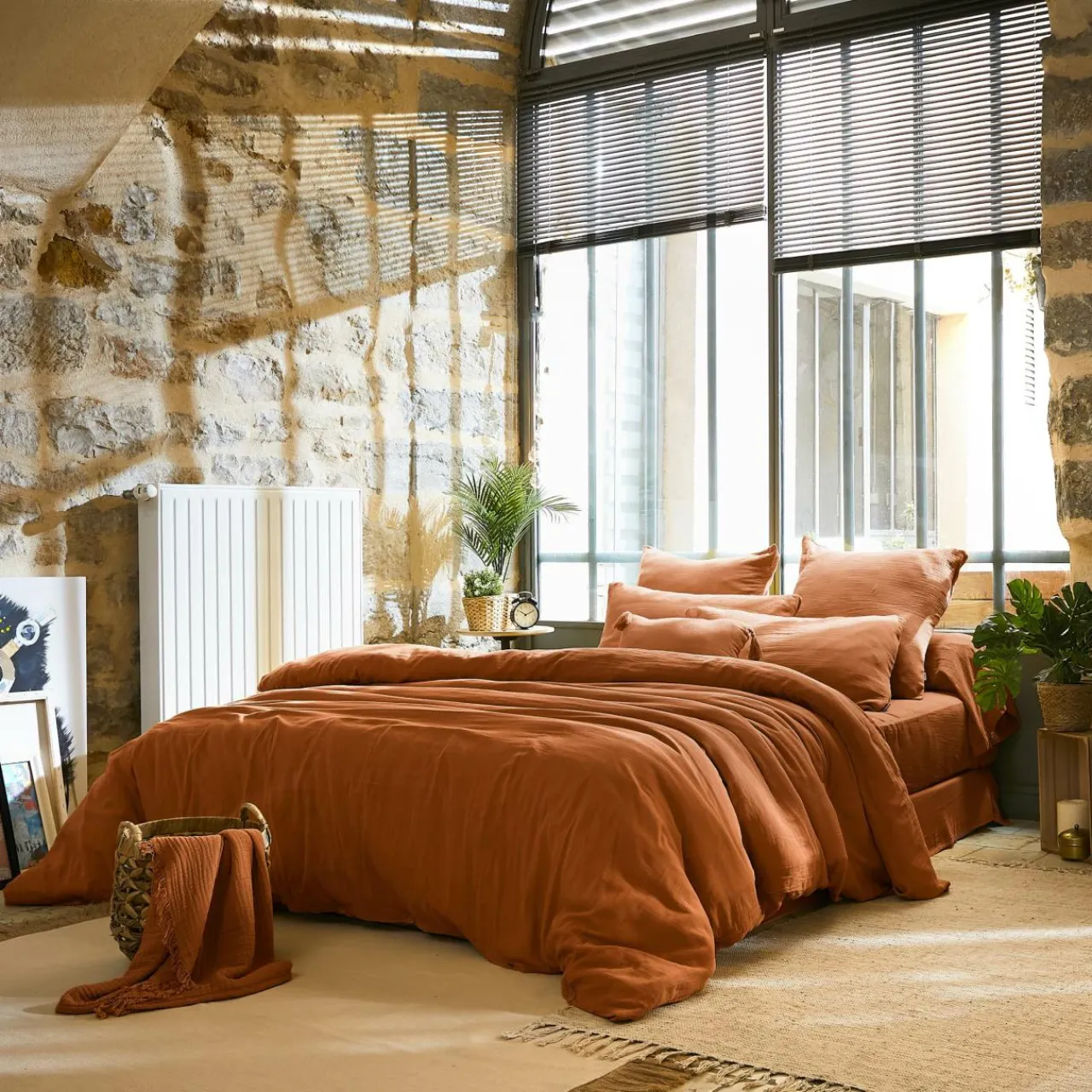 Housse De Couette|EMINZA Housse de couette gaze de coton (260 x 240 cm) Gaïa Abricot