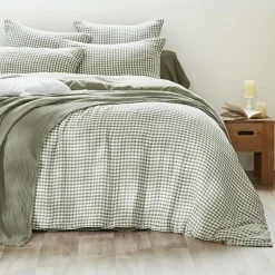 Housse De Couette|EMINZA Housse de couette gaze de coton (200 x 200 cm) Gaïa vichy Vert romarin