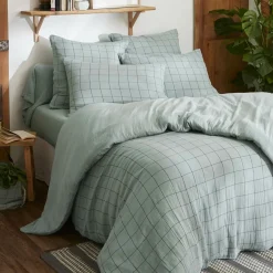 Housse De Couette|EMINZA Housse de couette gaze de coton (200 x 200 cm) Gaïa Match Vert Eucalyptus