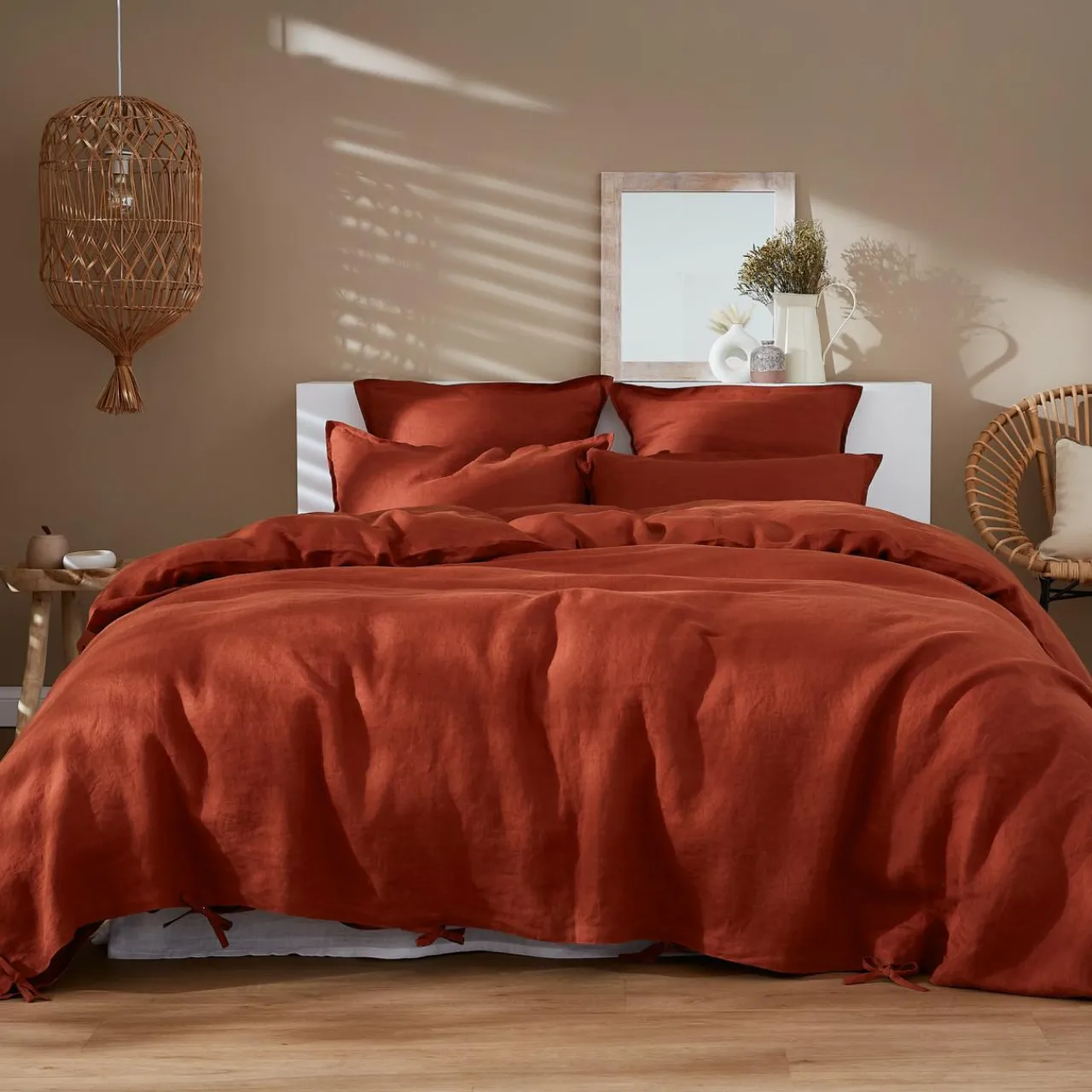 Housse De Couette|EMINZA Housse de couette lin lavé (240 x 220 cm) Louise Terracotta