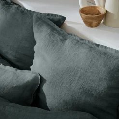 Housse De Couette|EMINZA Housse de couette lin lavé (240 x 220 cm) Louise Gris ardoise